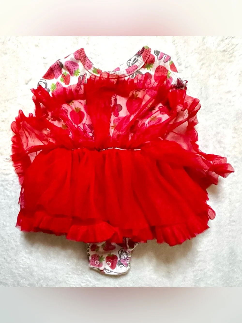 Disney Baby Minnie Mouse Strawberry Red Tulle Tutu 12month Onesie